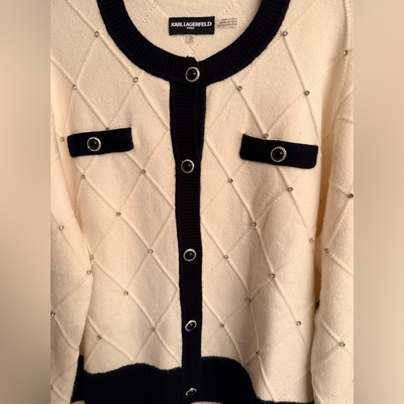 Karl Lagerfeld XL NWT Cream and Black Quilted Cardigan - Picture 4 of 9